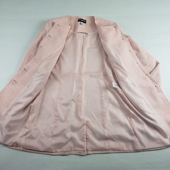 Karl Lagerfeld Tweed Jacket Womens 8 Pink Peach Button Front Mid Length Blazer - Picture 5 of 11